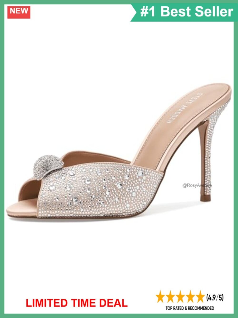 Rhinestone Mesh Peep-Toe Stiletto Slide Pumps Formal Dress Shoes